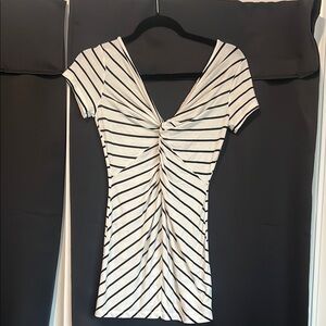 A Pea in the Pod Maternity Black & White Striped Ruched Top XS